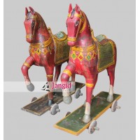 Indian painted hotel decorative wooden horse set