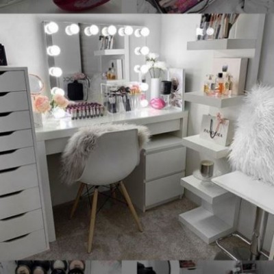 Latest Design Trifold Vanity Table Set With Light Mirror